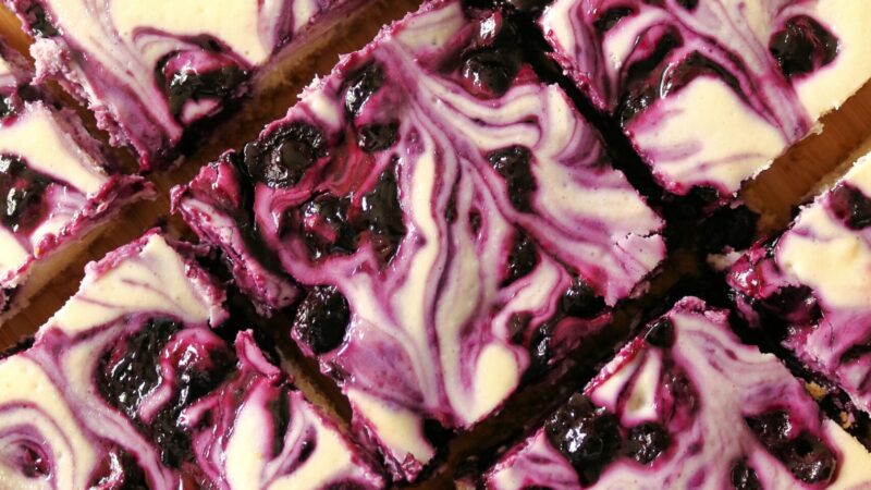 The Best Blueberry Swirl Cheesecake Bars